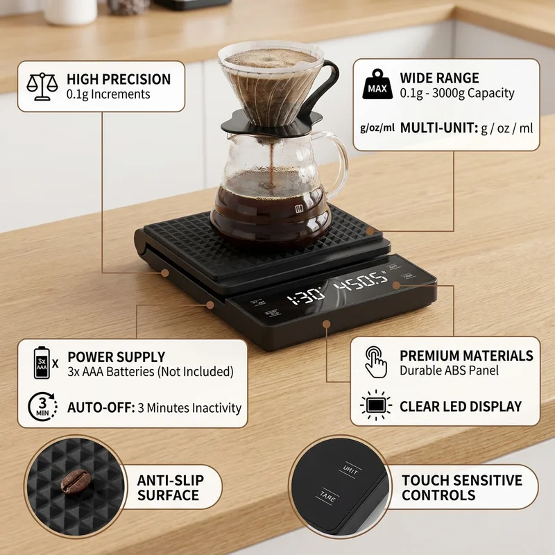 Scale Drip Timer - 3kg/0.1g Coffee Scale with Timer Kitchen